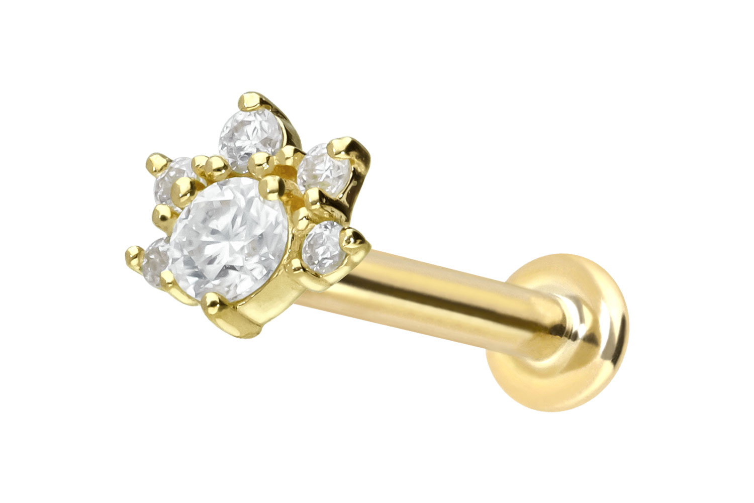 14 Karat Gold Labret Piercing mit Push Fit MOISSANIT-BLUME
